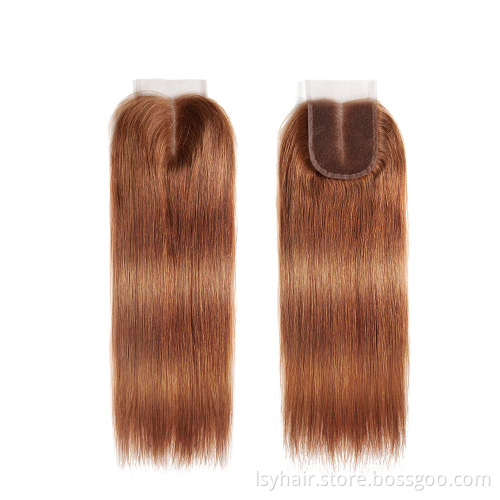 Colored 30 Honey Blonde Bundles With Closure Peruvian Straight Human Hair 3 Bundles With Closure  Remy Hair No Shedding